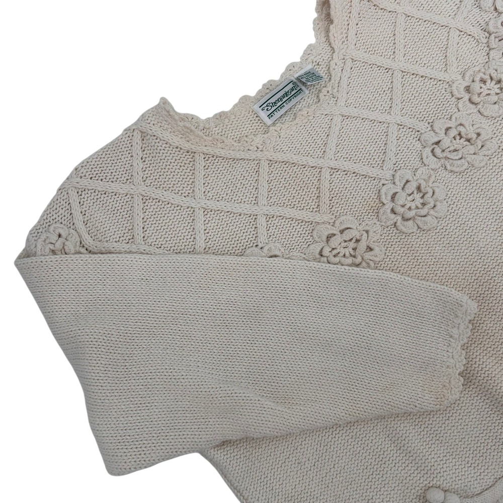 Shenanigans Cream Floral Crochet Knit Sweater Women's Size M